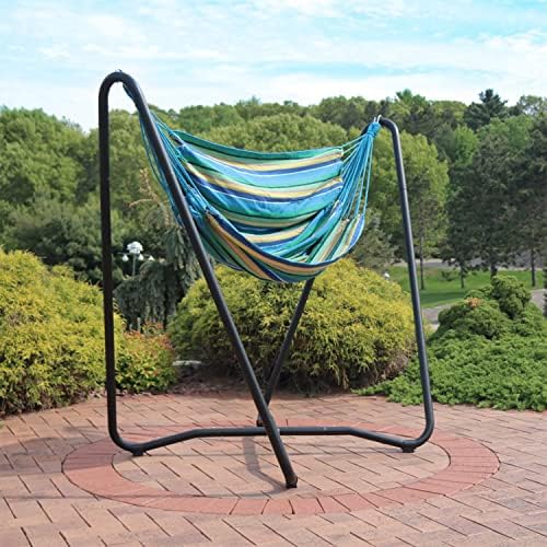 Sunnydaze Hanging Hammock Chair with Stand, Sunset | Space-Saving, Indoor or Outdoor Use, 330-Pound Capacity, Powder-Coated Steel Construction
