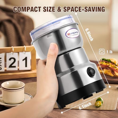 Moongiantgo Coffee Grinder Electric, Mini Spice Grinder, 200W 10s Fast Grinding, Dry Grain Mill for Spices Seeds Rice Beans Seasonings