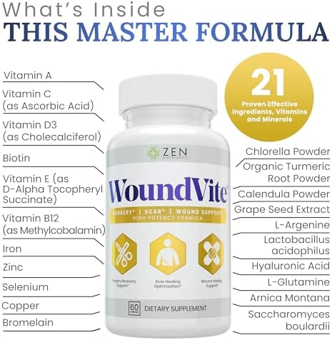 Zen Nutrients WoundVite Pre & Post Surgery Support, Scar & Wound Care, Scar Treatment, Plastic & General Surgery