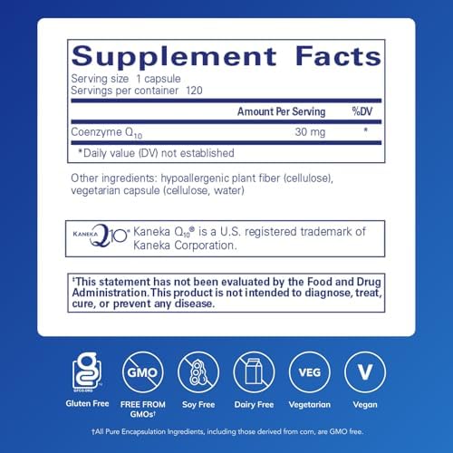 Pure Encapsulations CoQ10 30 mg | Coenzyme Q10 Supplement for Energy, Antioxidants, Brain and Cellular Health, Cognition