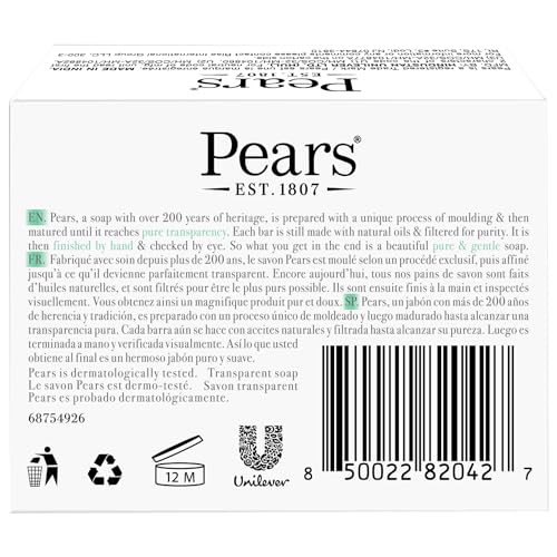 Pears Soap, Pure & Gentle with Lemon Flower Extract, 3-Pack – Transparent Green Glycerin Soap for Radiant, Glowing Skin, 4.4 Oz Ea