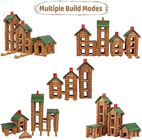 Wondertoys 170 Pieces Wood Logs Set Ages 3+, Classic Building Log Toys for Boy, Creative Construction Engineering Educational Gifts