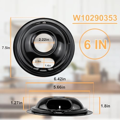 W10290350 W10290353 Porcelain Burner Drip Pans Compatible with Whirl-pool Electric Stove Range Top Drip Bowls Includes 1 Large 8-Inch and 3 Small