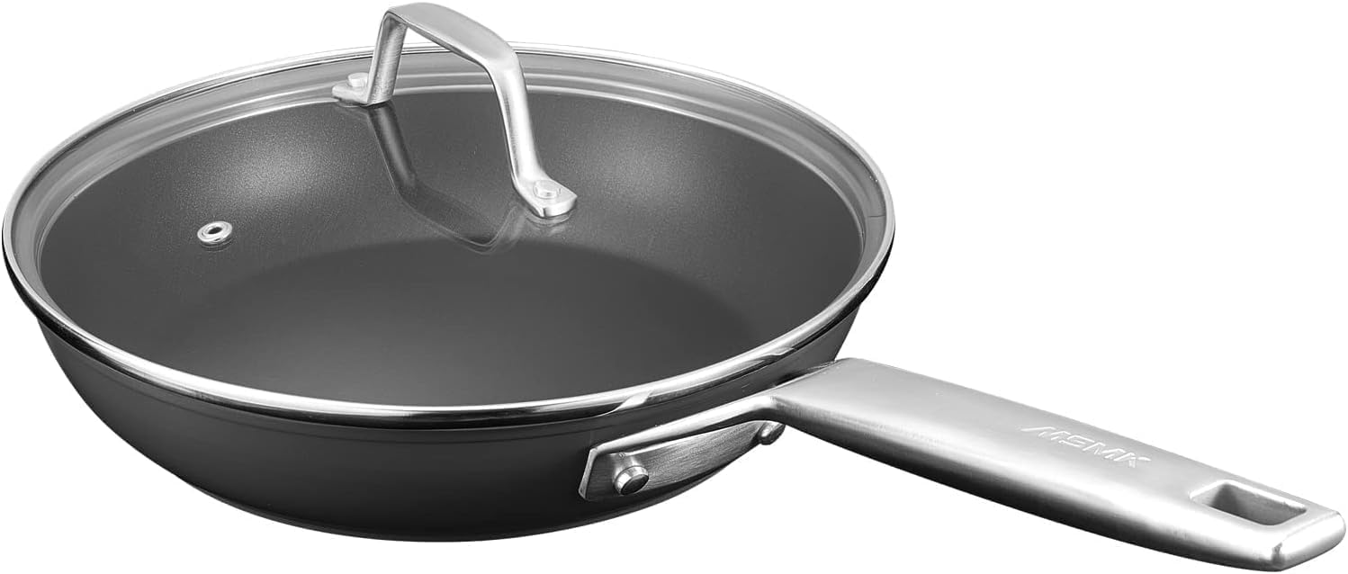 MsMk 12 Inch Nonstick Frying pan with Lid, Grey Large Cooking Pan Skillet