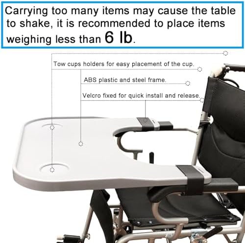 Wheelchair Tray Table with Cup Holder, Removable Lap Tray, Portable Wheelchair Desk Accessories for Eating, Reading, Resting