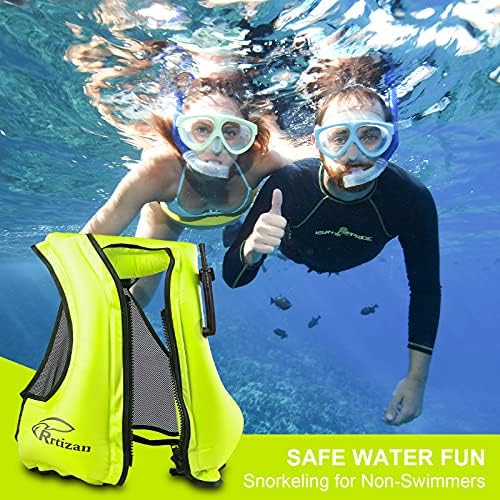 Rrtizan Inflatable Snorkel Vest for Adult, Travel Snorkeling Vest for Swimming, Snorkeling, Paddleboarding, Swim Vest Adult Suitable for 90-220lbs