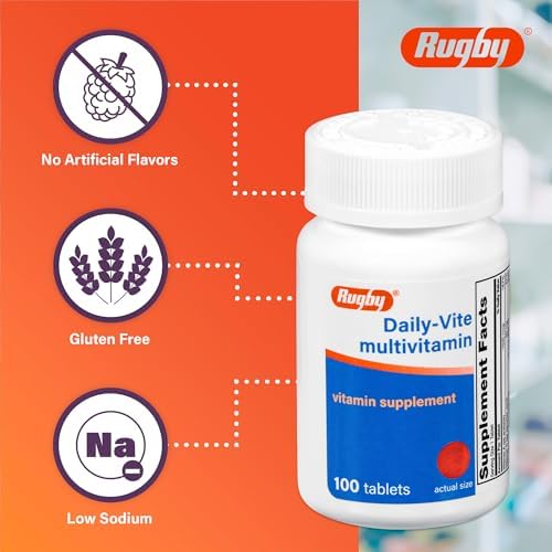 Rugby Daily-Vite Multivitamin for Adults, 100 Tablets (2-Pack) | Gluten-Free Dietary Supplement with Vitamin A, C, D and Thiamin