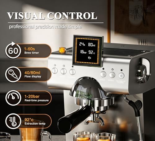 Empstorm CB2 20 Bar Espresso Machine with Milk Frother Steam 1350W Silver | LED Display Compact Espresso maker Cold Brew& Hot Coffee Maker
