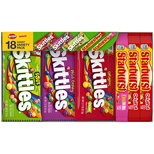SKITTLES & STARBURST Assorted Candy Variety Pack Bulk Box 18 Count 37.05 oz | Everyday snacking, snack box, mix candy assortment bulk candy fruity candies bulk box for fundraising, snacking, road trips