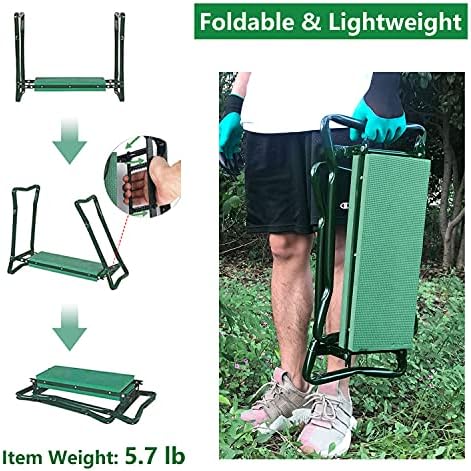 BESTHLS Garden Kneeler and Seat - Heavy Duty Folding Stool with Thick Pad, Tool Pouch, 330 lbs Capacity - Knee & Back Support, Perfect for Seniors, Women, Men