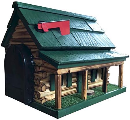Log Cabin with Porch Wooden Mailbox Green Amish Made in USA