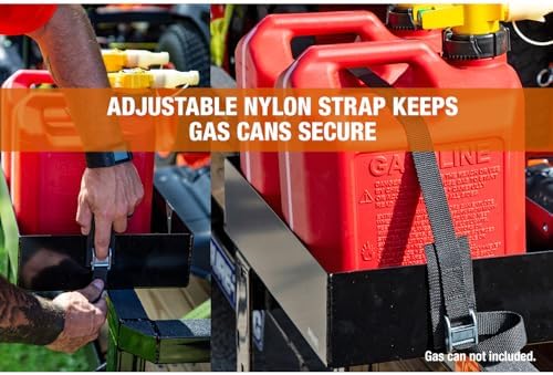 Buyers Products LT30 Gas Container Rack for Open or Enclosed Landscape Trailers, Bolt-On Carbon Steel Fuel Can Holder with Nylon Strap