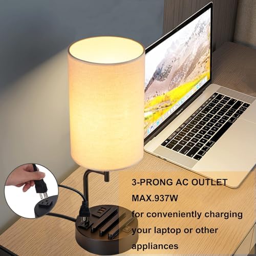 Dreamholder Table Lamp with 3 USB Charging Ports, Modern Desk Lamp with AC Outlet and Phone Stands, Perfect Bedside Lamp for Bedroom, Living Room
