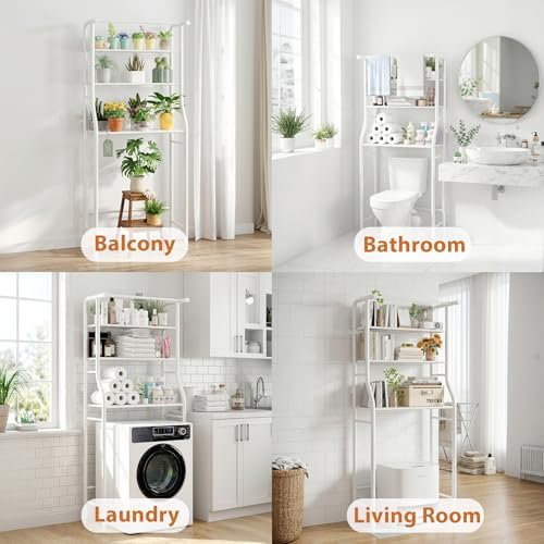 UDEAR 3-Tier Over The Toilet Rack,with Hanging Rod,Tower Shelf,Black