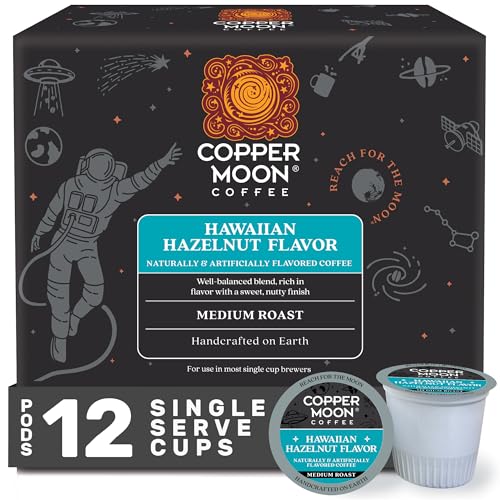 Copper Moon K-Cup Coffee Pods, Medium Roast, Hawaiian Hazelnut, 12 Count | 12 Count, Flavored Coffee, Vegan, Allergen Free, Non-GMO, Kosher, Small Batch Roasted, Compatible with Keurig K Cup Brewers