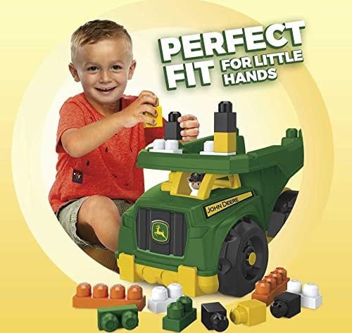 Mega Bloks John Deere Toddler Building Blocks Toy Set, Dump Truck with 25 Pieces and Storage, 1 Figure, Green, Ages 1+ Years
