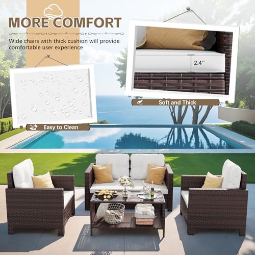 Homall 4 Pieces Patio Furniture Sets Wicker Chair Conversation Sofa
