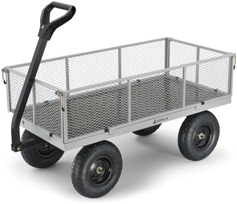 Gorilla Carts 800-Pound Capacity Heavy Duty Steel Mesh Versatile Utility Garden Wagon with Easy Grip Handle for Outdoor Hauling, Red, Model GOR800-COM | 800-lb Capacity Steel Utility Garden Cart for Homeowners and Contractors Hauling Firewood, Bricks and…