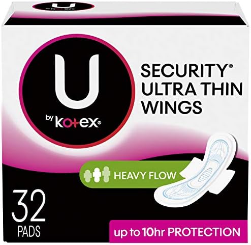 U by Kotex Security Ultra Thin Pads with Wings, Heavy Flow, Long, Unscented, 32 Count