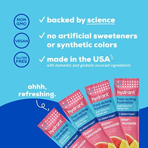 Hydrant Hydrate No Added Sugar, Individual Hydration Electrolyte Powder Stick Packets with Zero Sugar and Electrolytes for Rapid Hydration (Lemonade