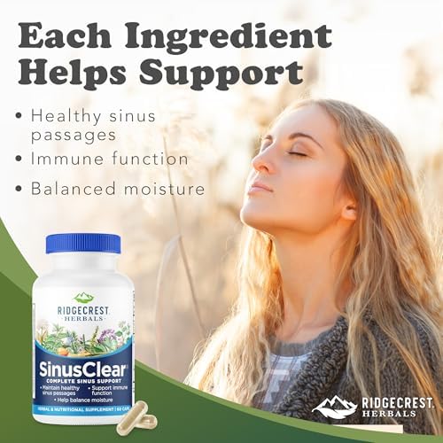 RidgeCrest Herbals SinusClear Mullein Sinus, Nasal and Immune Support 60 Ct | 30 Servings, Mullein Leaf, Bromelain, Vitamin C, Zinc