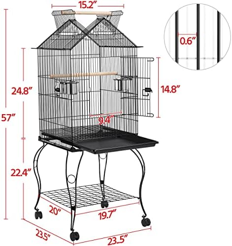 Yaheetech 57" Open Top Bird Cage with Detachable Rolling Stand & Storage Shelf, Parrot Cage for Cockatiels, Quaker, Conures