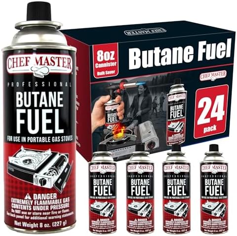 Chef Master Butane Fuel Canister, Camp Stove & Torch Refill, 8 oz, 12-Pack