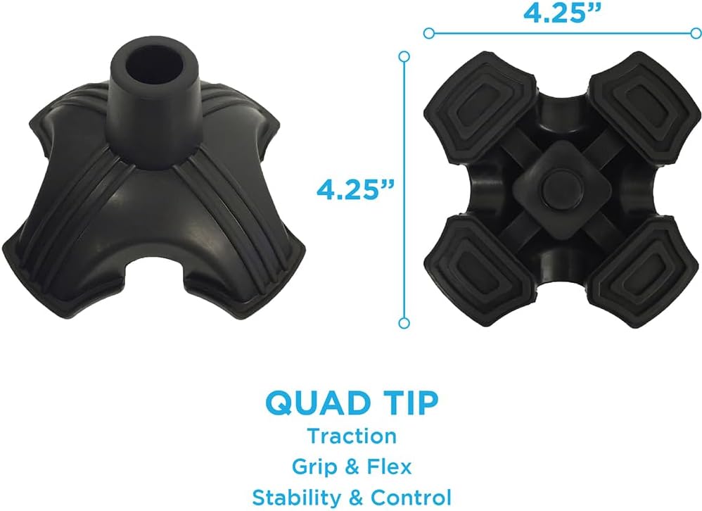 NOVA Stand Alone Quad Cane Tip – Extra-Wide Self-Standing Rubber Base with Non-Slip Grip Traction
