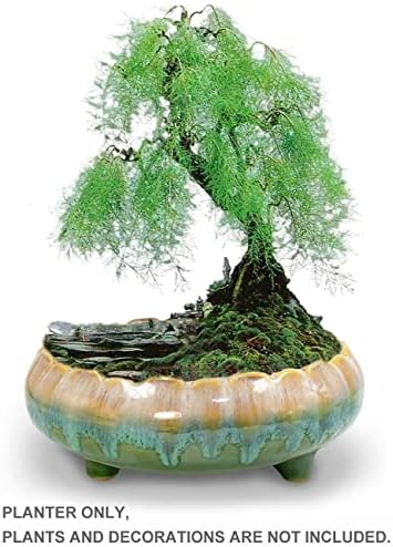 Dahlia 8.3'' Inch Large Shallow Drip Glazed Ceramic Planter/Succulent Pot/Plant Pot, Green