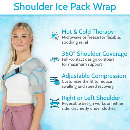 Arctic Flex Shoulder Ice Pack Brace - Rotator Cuff Cold Gel Wrap Therapy | Heat or Cooling Support Immobilizer with Compression Stability for