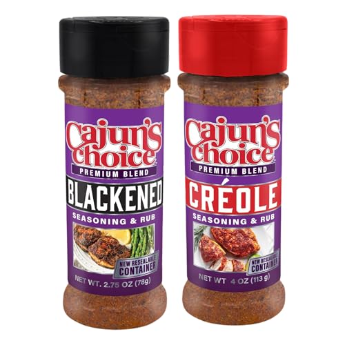 Cajun's Choice Blackened Seasoning - 2.75 oz Jar, Pack of 2, All Natural, Low Salt, Gluten-Free - Authentic Louisiana Spice for Fish & BBQ | Low-sodium, all-natural seasoning and rub for fish, seafood, chicken, pork, steak, vegetables and salads.