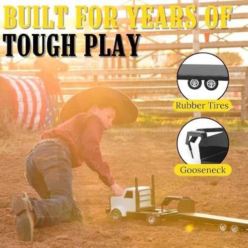 Little Buster Toys Gooseneck Flatbed Trailer – All-Metal 1:16 Scale Black Ranch Hauling Accessory for Farm Displays