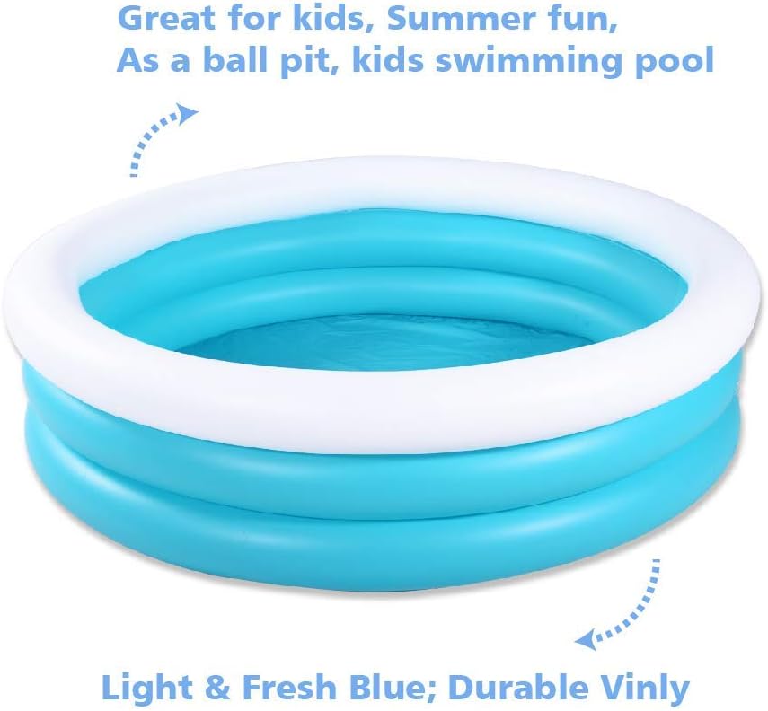 Inflatable Kiddie Pool, 60"x16" Thick Guardrail Swimming Pool for Kids, Blue & White Blow Up Pool for Kids Indoor Party Games