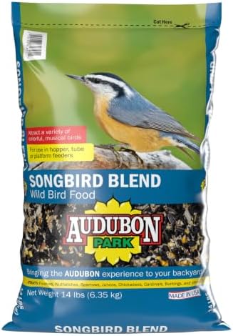 Audubon Park Songbird Blend Wild Bird Food, Bird Food for Outside Feeders, 14-Pound Bag | Year-round outdoor bird food for outside feeders