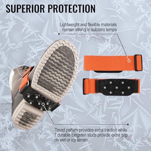 GGS Ice Cleats for Shoes & Boots – Non-Slip, Mid-Sole Spikes with Adjustable Strap for Traction in Snow and Ice, Winter Hiking, Fishing, Walking
