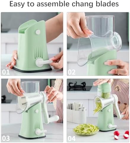 5 in 1 Rotary Cheese Grater Hand Crank, Cheese Shredder with Handle