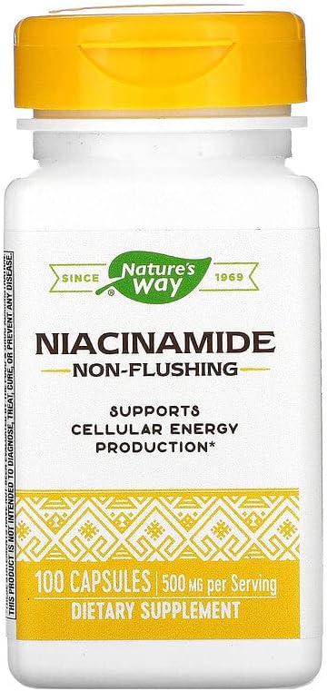 Nature's Way Niacinamide - Niacinamide Capsules with Non-Flushing Vitamin B3 - Supports Cellular Energy* - 500mg per Serving - Gluten-Free & Vegan - 100 Count (100 Servings)