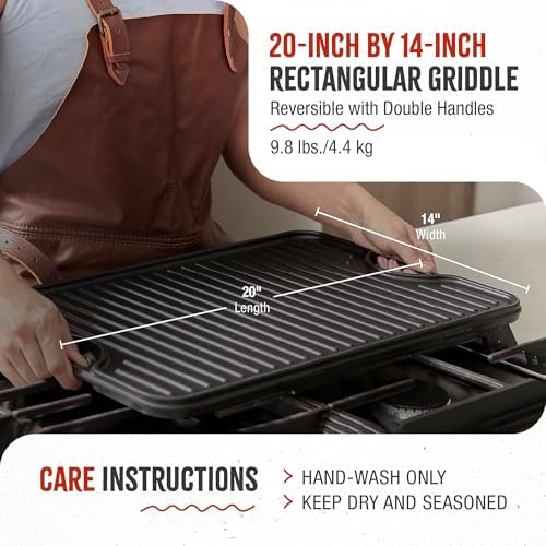 Victoria Rectangular Cast Iron Griddle. Double Burner Griddle, Reversible Grill, 13 x 8.5 Inch, Seasoned with 100% Kosher Certified Non-GMO Flaxseed Oil, Model: GDL-189