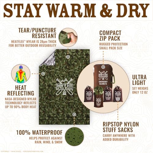 Don’t Die in The Woods – World’s Toughest Emergency Blankets [Camo]