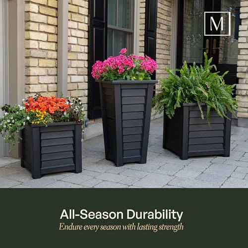 Mayne Lakeland 28in Self-Watering Tall Square Planter, White | Self-watering, All season, Fade resistant, Reversible planting shelf, 15-year warranty