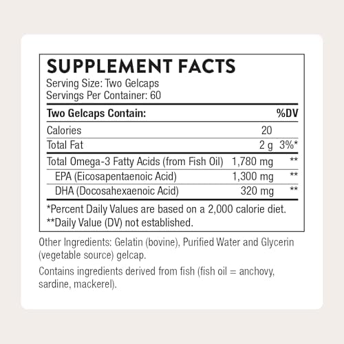 THORNE Super EPA Pro, High-EPA Omega-3 Fish Oil Supplement, 120 Softgels | 1, 300 mg EPA & 320 mg DHA per Serving