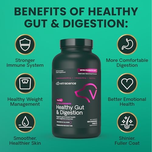 VetriScience Extra Strength Healthy Gut & Digestion Chewable Tablets, Probiotic BD Digestive Enzyme Supplement for Dogs