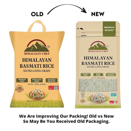 Himalayan Chef Basmati Rice,Extra Long Grain Rice Fluffy Quick Cooking Aromatic - 10 lbs.(Packaging May Vary)