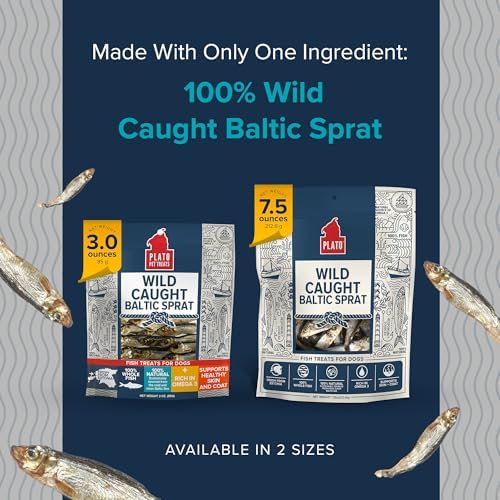 PLATO Single Ingredient Wild-Caught Baltic Sprat Dog Treats, Air-Dried Whole Fish, Omega-Rich Skin & Coat Support, 3 oz