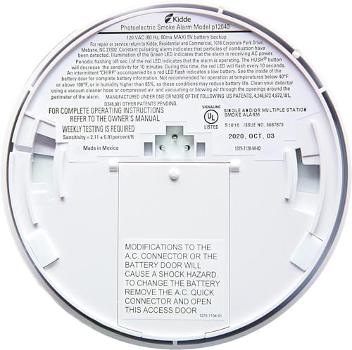 Kidde Smoke Detector, Hardwired Smoke Alarm with 9-Volt Battery Backup, Test-Reset Button, Interconnect Capability, 1 Count (Pack of 1), White