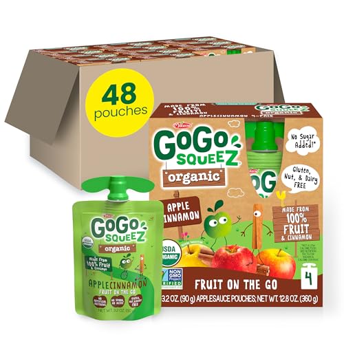 GoGo squeeZ No Sugar Added Organic Applesauce, Apple Apple, 48 Count | Kids on the go fruit snack made with applesauce & fruit puree; 3.2 oz pouches, gluten and nut free, recloseable cap, BPA-free