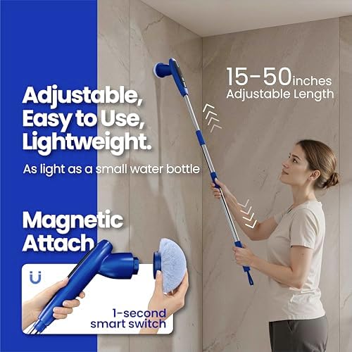 2026 Upgraded Electric Spin Scrubber: 120 Min Runtime, IPX7 Waterproof Cordless Power Scrubber, Adjustable Extension Handle, 8 Heads