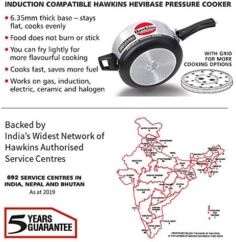 Hawkins Aluminium 5 Litre Hevibase Pressure Cooker, Induction Inner Lid Cooker, Silver (Ih50)