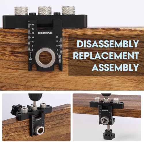 3 in 1 Dowel Jig Drill Kit Multi-Function Self Centering Doweling Jig Kit Adjustable Woodworking Drilling Locator Puncher Set Aluminum Alloy with