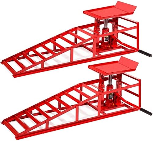 Stark 2 Pieces Auto Ramp Low Profile Car Lift Service Ramps Truck Trailer Garage Automotive Hydraulic Lift Repair Frame (Red)